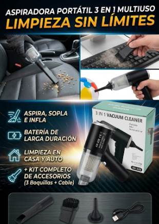 ASPIRADORA PORTÁTIL 3 EN 1, ASPIRA, SOPLA E INFLA